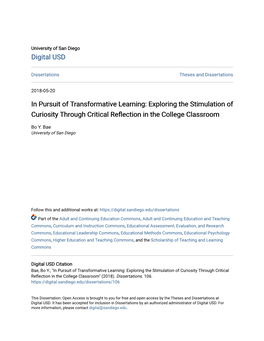 In Pursuit of Transformative Learning: Exploring the Stimulation of Curiosity Through Critical Reflection in the College Classroom