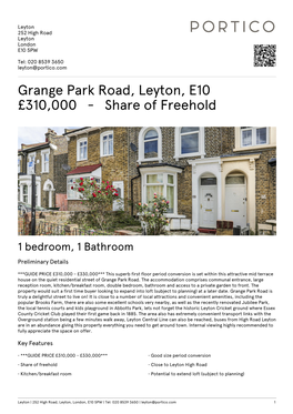 Grange Park Road, Leyton, E10 £310000