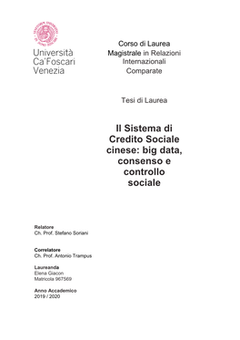 Il Sistema Di Credito Sociale Cinese: Big Data, Consenso E Controllo Sociale