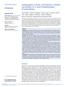 Linking Genes, Circuits, and Behavior: Network Connectivity As a Novel Endophenotype Cambridge.Org/Psm of Externalizing