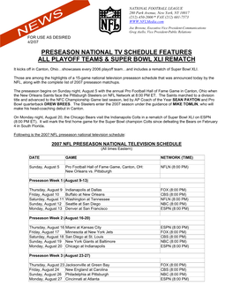 Preseason National Tv Schedule Features All Playoff Teams & Super Bowl Xli Rematch