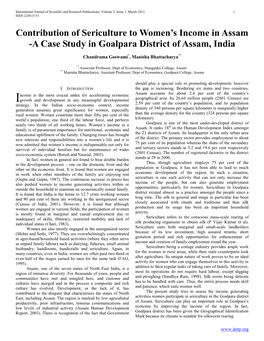 Contribution of Sericulture to Women's Income in Assam-A Case Study In