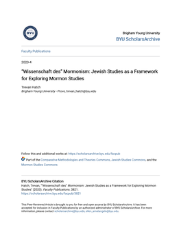 Jewish Studies As a Framework for Exploring Mormon Studies