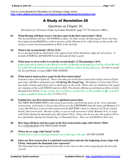 A Study of Revelation 20 Questions on Chapter 20, Revelation for Christians Today, by Lonnie Woodruff--Page 377-78 [Answers, DRL]…