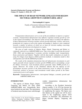 The Impact of Road Network Linkages for Region Sectoral Growth in Jabodetabek Area1