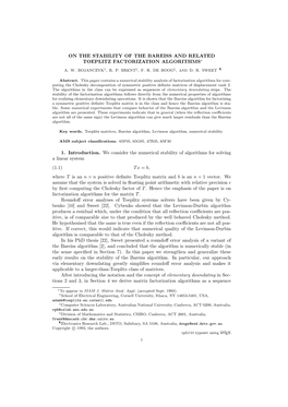 On the Stability of the Bareiss and Related Toeplitz Factorization Algorithms∗