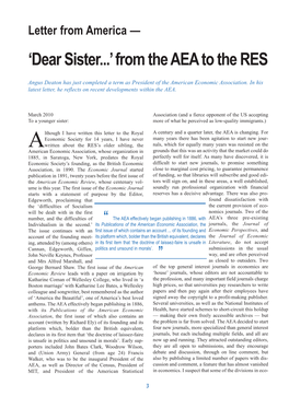 'Dear Sister...' from the AEA to the RES