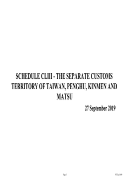 SCHEDULE CLIII - the SEPARATE CUSTOMS TERRITORY of TAIWAN, PENGHU, KINMEN and MATSU 27 September 2019