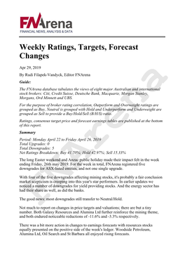 Weekly Ratings, Targets, Forecast Changes