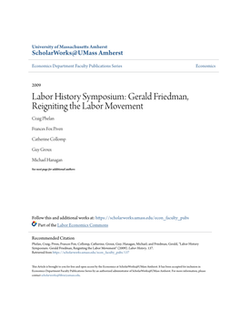 Gerald Friedman, Reigniting the Labor Movement Craig Phelan