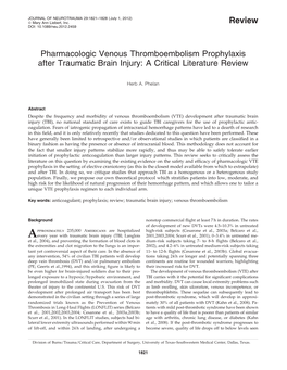 Pharmacologic Venous Thromboembolism Prophylaxis After Traumatic Brain Injury: a Critical Literature Review