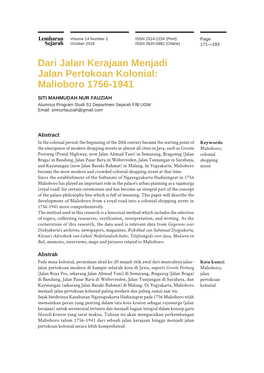 Dari Jalan Kerajaan Menjadi Jalan Pertokoan Kolonial: Malioboro 1756-1941