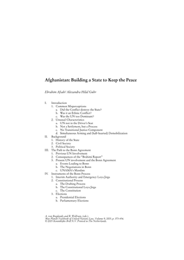 Afghanistan: Building a State to Keep the Peace