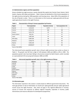 9 2.5 Administrative Regions and Their Population Kenya Is Divided Into Eight Provinces, Namely, Nairobi