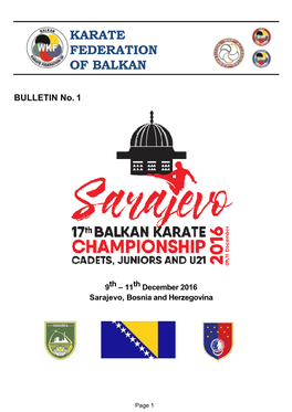 No 1 Bulletin 17Th Balkan Karate Championships Cadets Juniors U21 Sarajevo 2016 Ver5