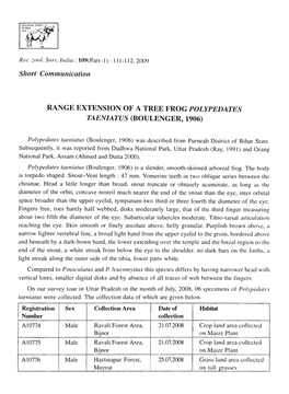 Range Extension of a Tree Frog Polypedates Taeniatus (Boulenger, 1906)