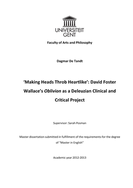 David Foster Wallace's Oblivion As a Deleuzian Clinical and Critical Project