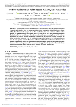 Ice Flow Variations at Polar Record Glacier, East Antarctica – QI LIANG,1 3, CHUNXIA ZHOU,1,2 IAN M