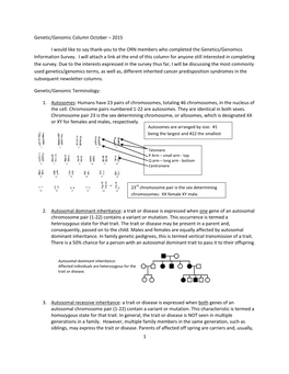 1 Genetic/Genomic Column October – 2015 I Would Like to Say Thank-You