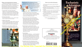 Eucharistic Adoration Pope Benedict XVI on Eucharistic Devotion Where to Go for More Information Fr