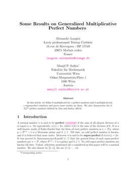 Some Results on Generalized Multiplicative Perfect Numbers