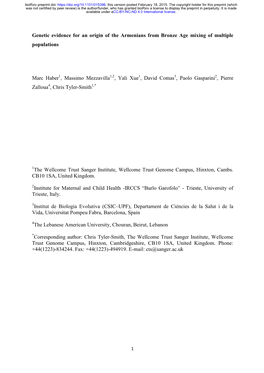 Genetic Evidence for an Origin of the Armenians from Bronze Age Mixing of Multiple Populations