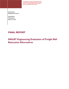 FINAL REPORT SWLRT Engineering Evaluation of Freight Rail