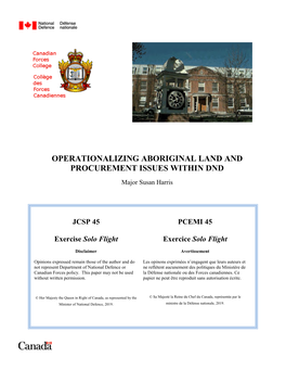 Operationalizing Aboriginal Land and Procurement Issues Within Dnd