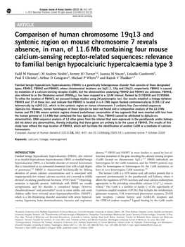 Comparison of Human Chromosome 19Q13 and Syntenic Region On