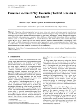 Possession Vs. Direct Play: Evaluating Tactical Behavior in Elite Soccer