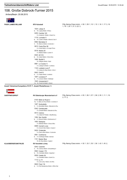 108. Große Dobrock-Turnier 2015 Anfang/Begin: 20.08.2015