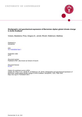 Stratigraphic and Geochemical Expression of Barremian–Aptian Global Climate Change in Arctic Svalbard