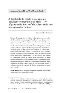 A Ilegalidade Do Estado E O Colapso Do Neodesenvolvimentismo No Brasil / the Illegality of the State and the Collapse of the New Developmentism in Brazil