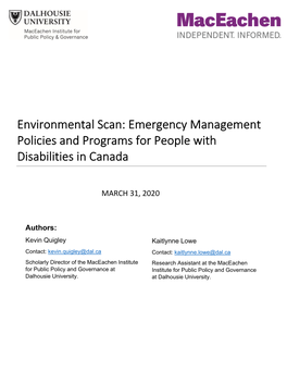 Environmental Scan: Emergency Management Policies and Programs for People with Disabilities in Canada