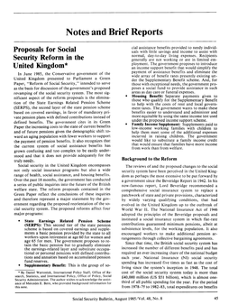 Proposals for Social Security Reform in the United Kingdom