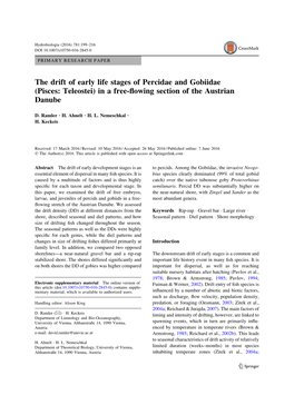 The Drift of Early Life Stages of Percidae and Gobiidae (Pisces: Teleostei) in a Free-ﬂowing Section of the Austrian Danube