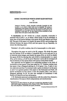 Some 3-Manifolds Which Admit Klein Bottles 307