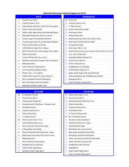 Nesmith Elementary School Supply List 18-19 Pre-K Kindergarten 2 Facial Tissue 100 Ct