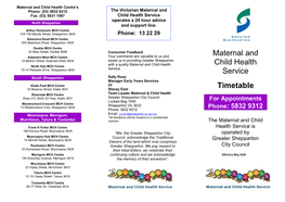 Maternal and Child Health Session Timetable