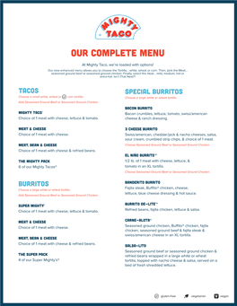 Our Complete Menu