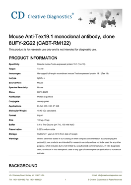 Mouse Anti-Tex19.1 Monoclonal Antibody, Clone 8UFY-2G22 (CABT-RM122) This Product Is for Research Use Only and Is Not Intended for Diagnostic Use