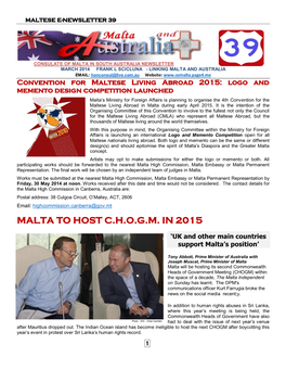 Malta to Host C.H.O.G.M. in 2015