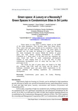 Green Spaces in Condominium Sites in Sri Lanka