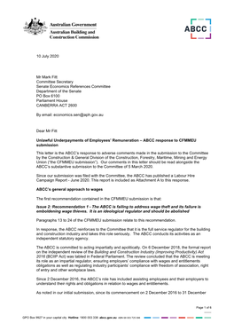 Australian Building and Construction Commission Response