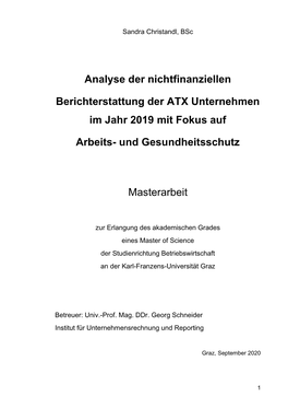 Analyse Der Nichtfinanziellen Berichterstattung Der ATX Unternehmen Im Jahr 2019 Mit Fokus Auf Arbeits