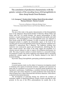 The Correlation of Production Characteristics with the Genetic Variants of the Encoding Locus of Β-Lactoglobulin in Three Sheep Breeds from Romania