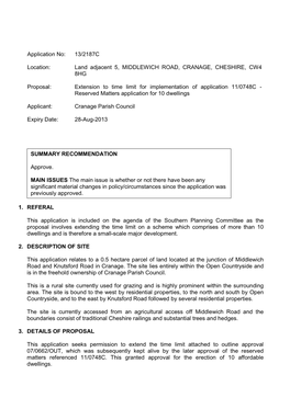 13/2187C Land Adjacent 5, Middlewich Road, Cranage