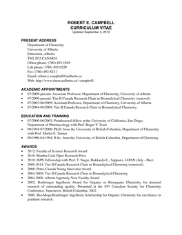 ROBERT E. CAMPBELL CURRICULUM VITAE Updated September 3, 2012