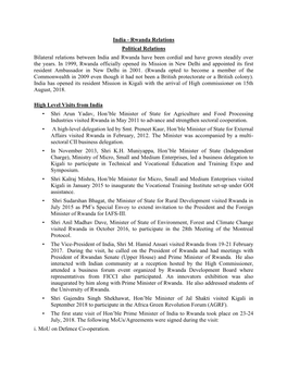 Rwanda Relations Political Relations Bilateral Relations Between India and Rwanda Have Been Cordial and Have Grown Steadily Over the Years