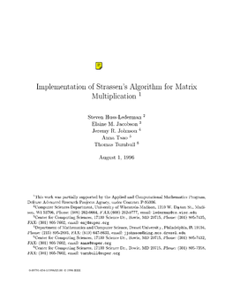 Implementation of Strassen's Algorithm for Matrix Multiplication 1